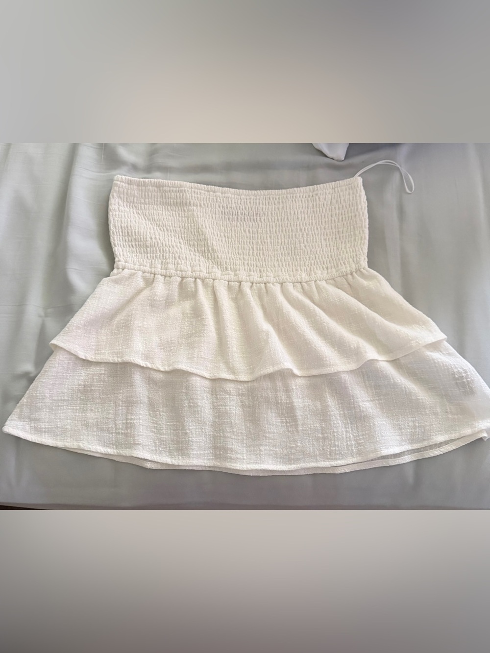 Edikted White Smocked Strapless Tiered Ruffle Camisole